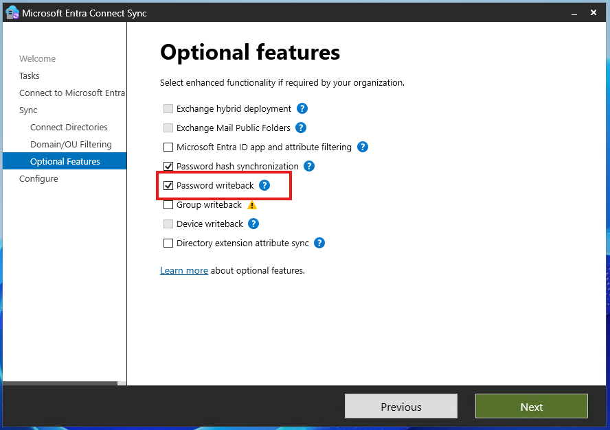 Entra Connect Sync password writeback
