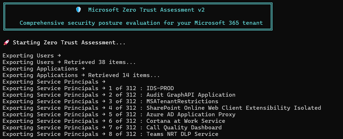 Microsoft Zero Trust Assessment check in progress view