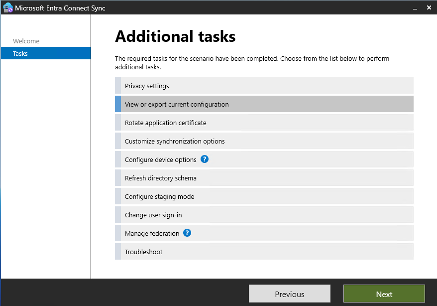 Entra Connect Sync export configuration option Entra Connect Sync export configuration option