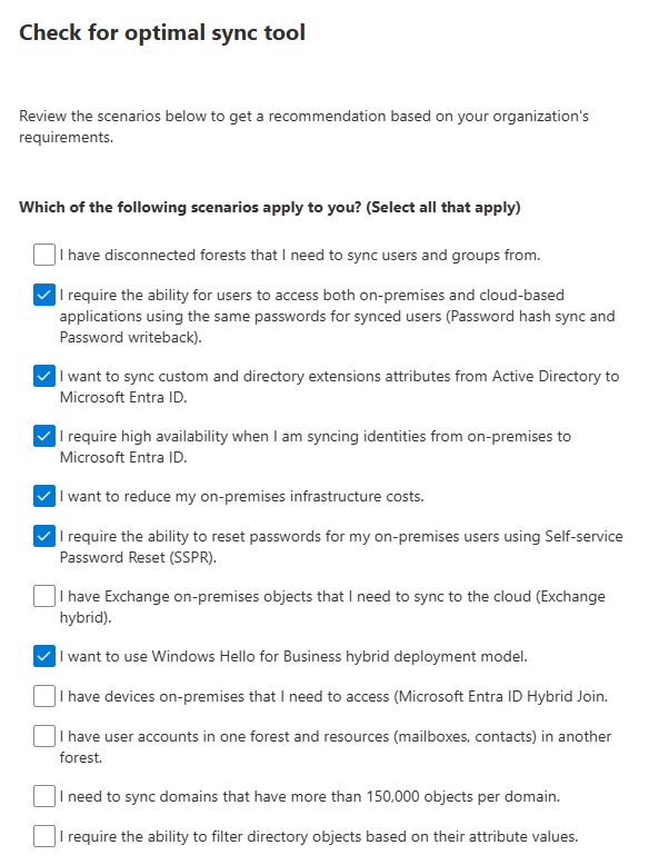 EvaluateSyncOptions wizard options scenarios EvaluateSyncOptions wizard options scenarios