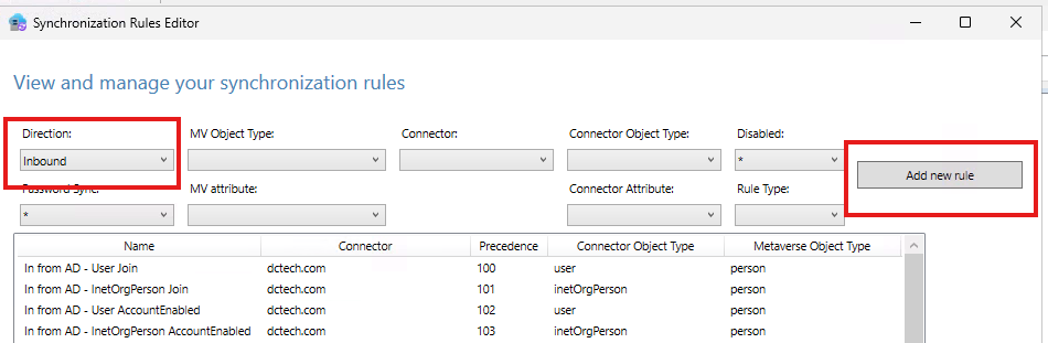 Sync Rules Editor new rule Sync Rules Editor new rule