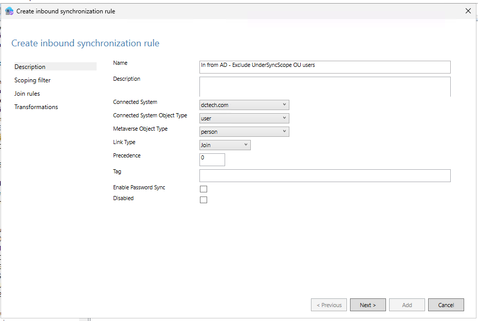 Sync Rules Editor new rule Sync Rules Editor new rule