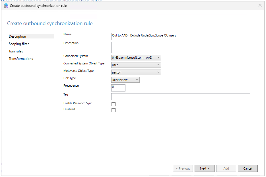 Sync Rules Editor new rule Sync Rules Editor new rule