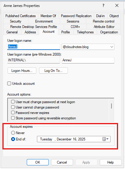 Active Directory account expiration setting Active Directory account expiration setting