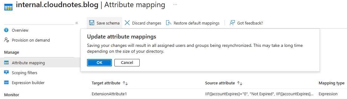 Entra Cloud Sync attribute mapping save Entra Cloud Sync attribute mapping save