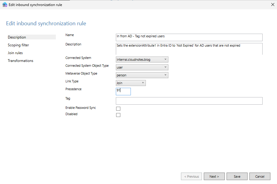 Entra Connect Sync rule 1 description