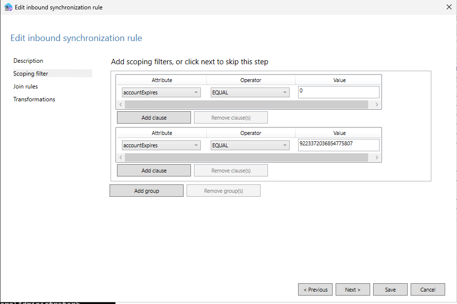 Entra Connect Sync rule 1 scope