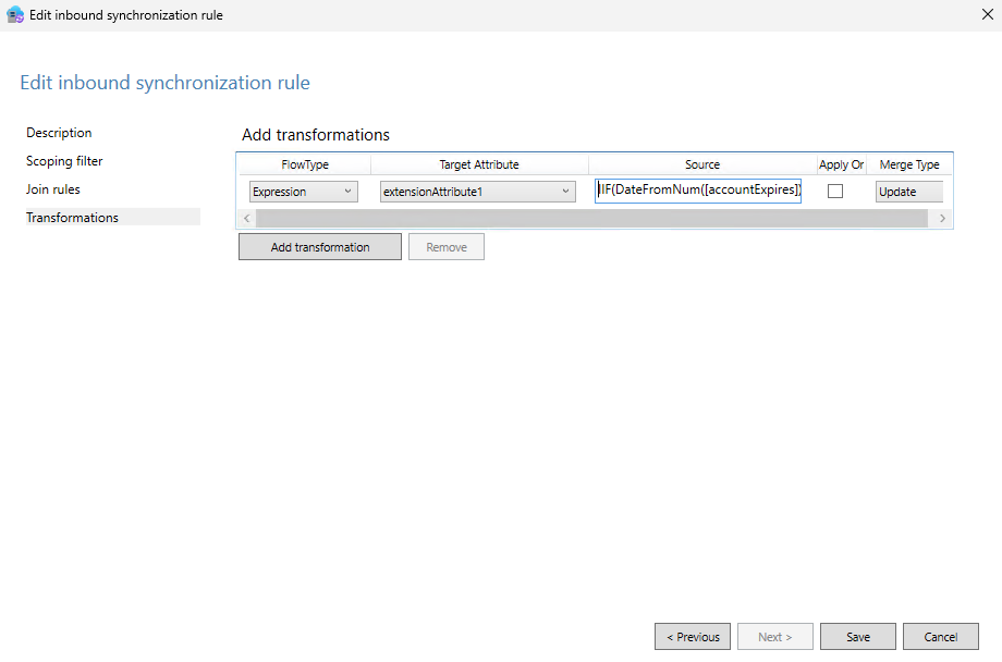 Entra Connect Sync rule 2 transformations