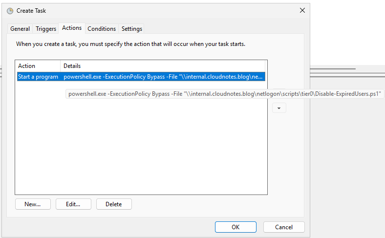 Scheduled task actions Scheduled task actions