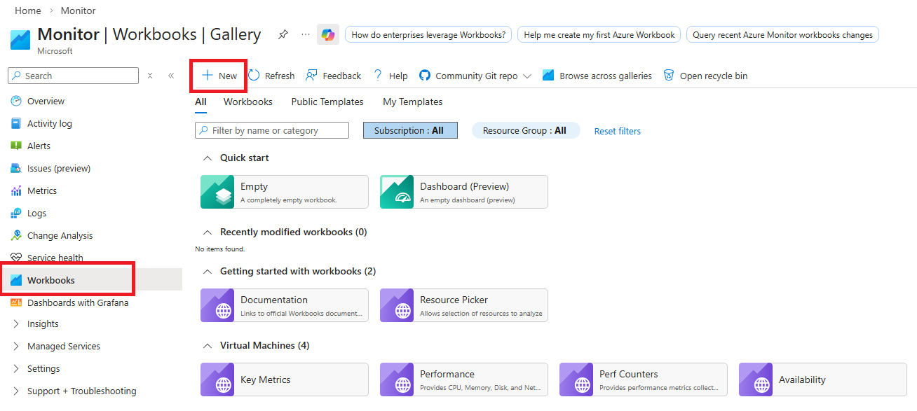 Create new workbook in Azure Monitor Create new workbook in Azure Monitor
