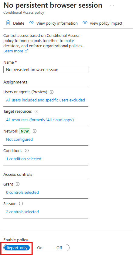 Example of Conditional Access policy in report-only mode