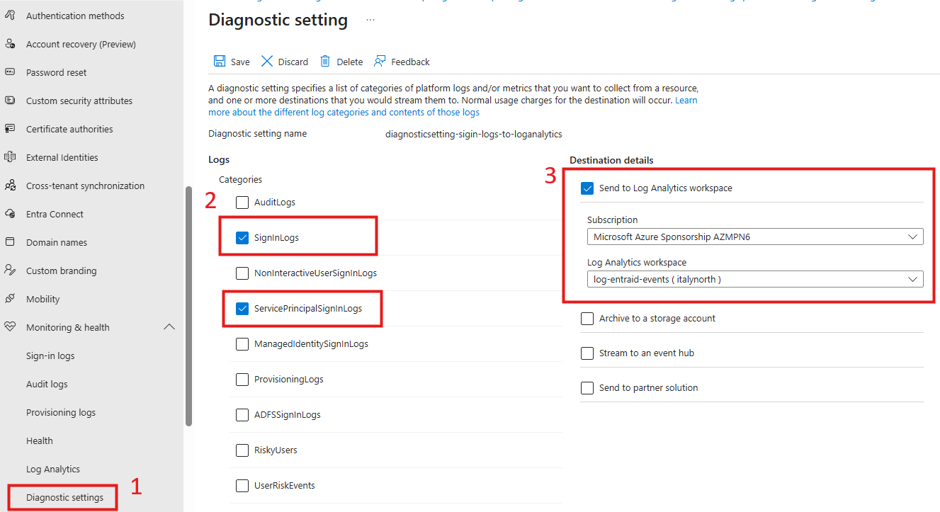 Configure diagnostic settings in Entra ID Configure diagnostic settings in Entra ID