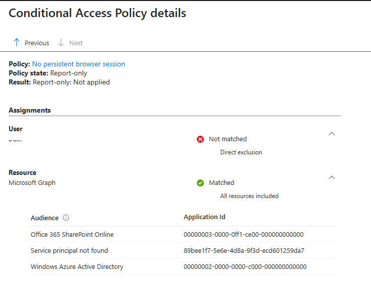 Details of a report-only policy in sign in logs Details of a report-only policy in sign in logs