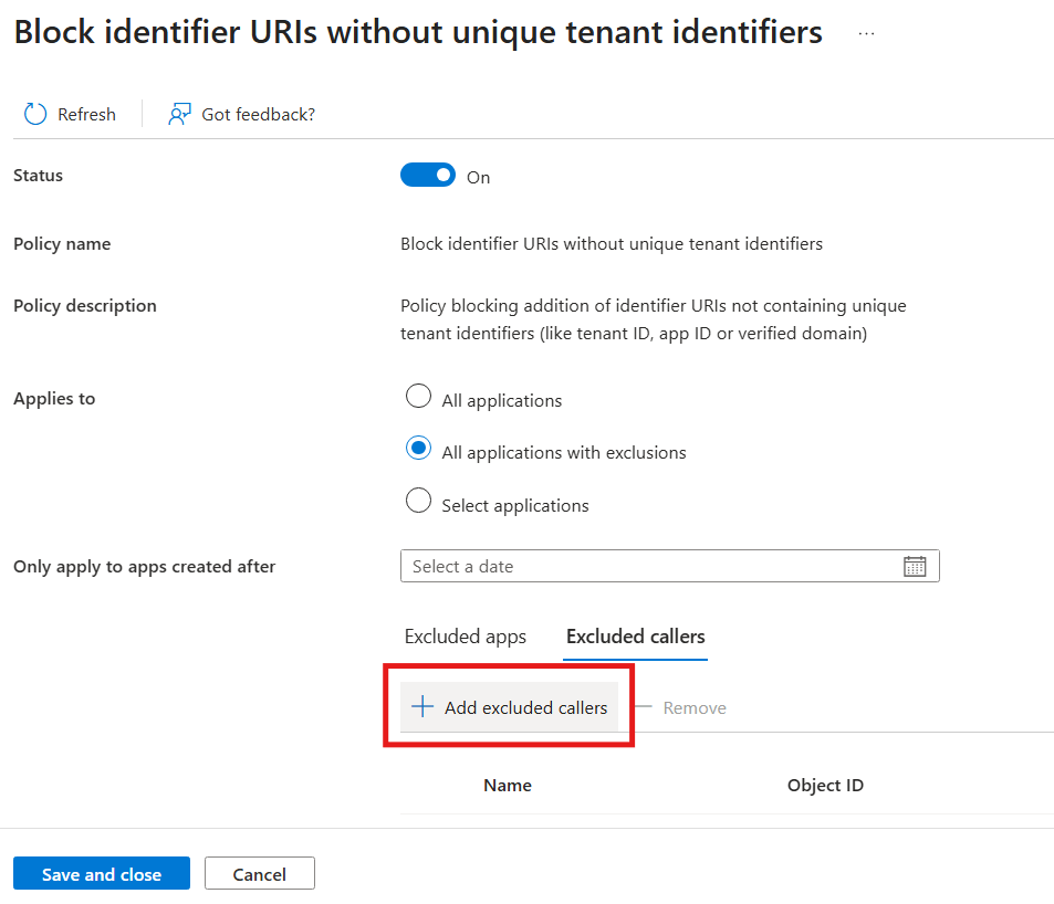 Edit application policy